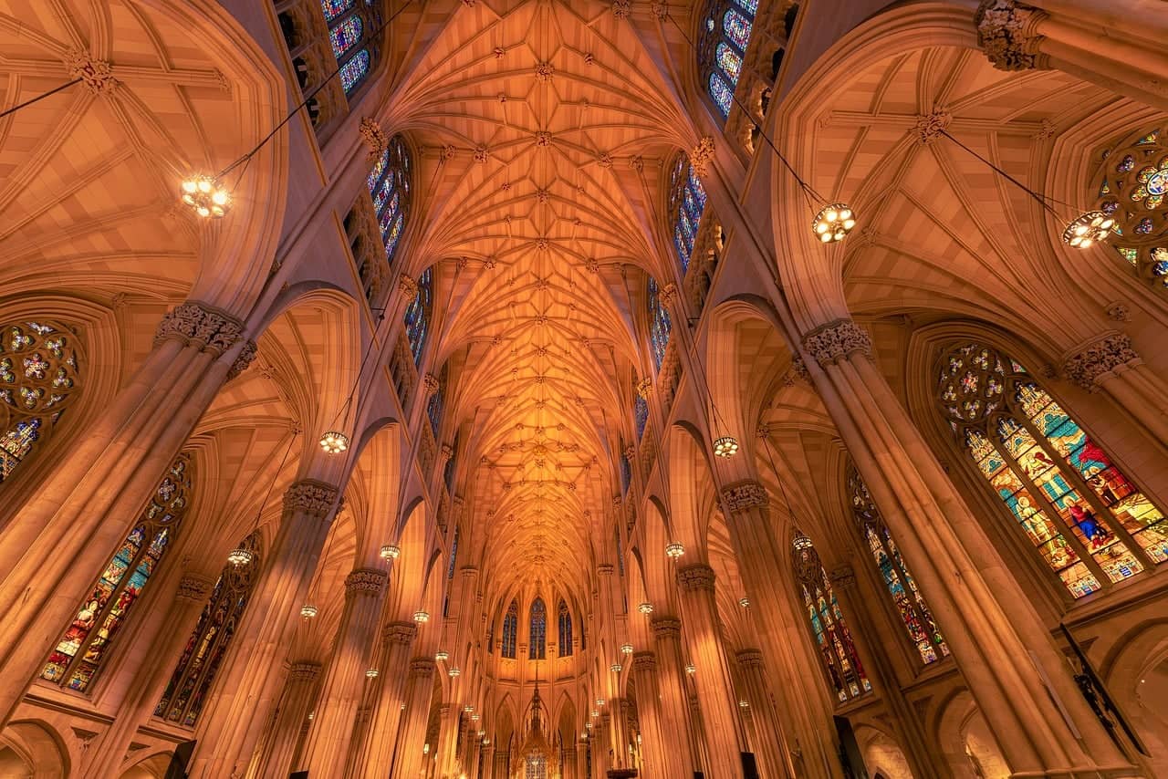 Interior of a church sanctuary prepared for a gathering