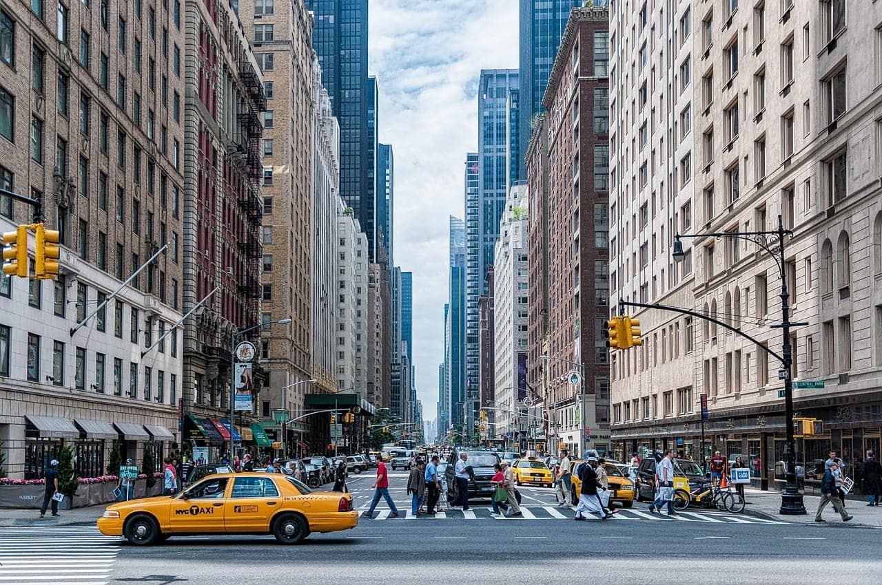 Downtown street lined with the businesses and institutions TBA Insurance protects